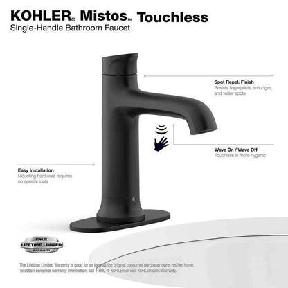 KOHLER Mistos Powered Touchless Single Hole Bathroom Faucet in Matte Black