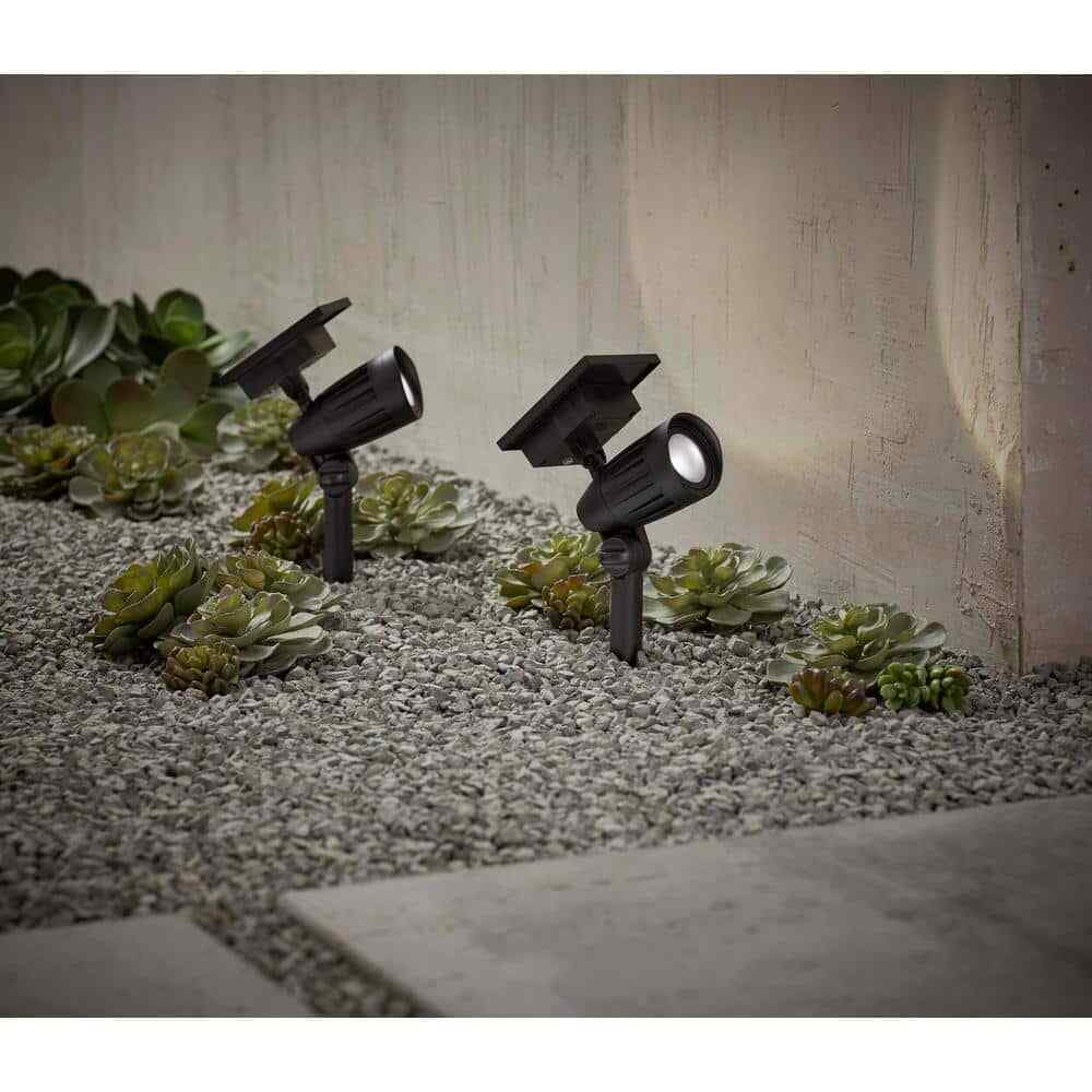 Hampton Bay Solar Black Outdoor LED Spotlight 2-Pack Weather/Rust Resistant