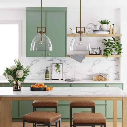 Nathan James Leigh Gold Indoor Ceiling Hanging Pendant Light w/ Clear Glass