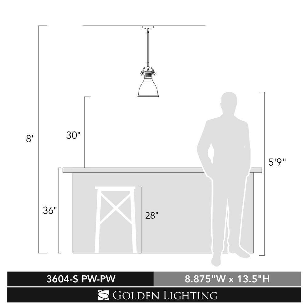 Golden Lighting Duncan 1-Light Pewter 8.8 in. Pendant with Pewter Shade
