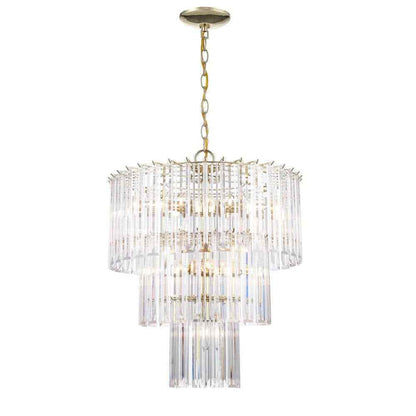 Tranquility 9-Light Polished Brass Tiered Chandelier w/ Beveled Acrylic Shade