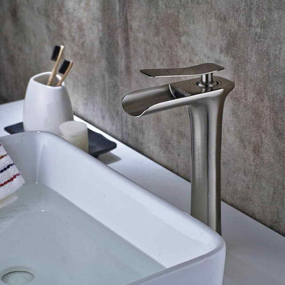 Fapully Waterfall Single Hole Single-Handle Bathroom Faucet in Brushed Nickel