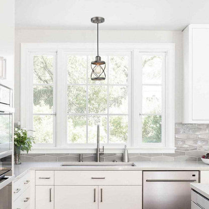 LNC Modern Farmhouse Gray Mini Pendant Light w/ Dark Pewter Drum Metal Wire Cage