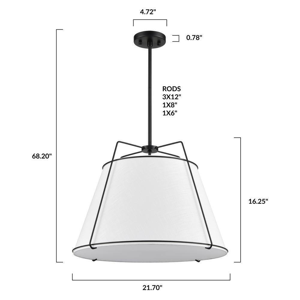 Light Society Lise 22 in. 3-Light Black Chandelier with Fabric Shade LS-C555-BLK