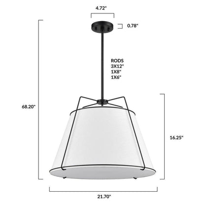Light Society Lise 22 in. 3-Light Black Chandelier with Fabric Shade LS-C555-BLK