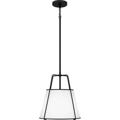 Home Decorators Havenport 2-Light Matte Black Pendant with White Fabric Shade