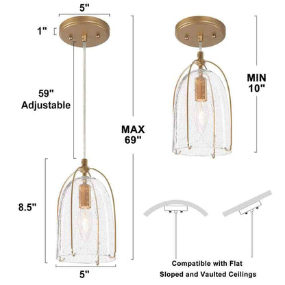 Uolfin Modern Gold Bell Mini Pendant Light 1-Light Island Bathroom Ceiling Light