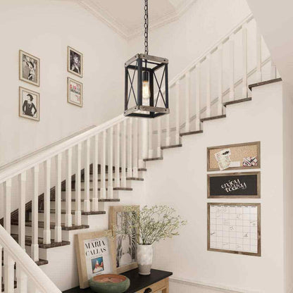 LNC Black Rustic Wood Cage Pendant Light