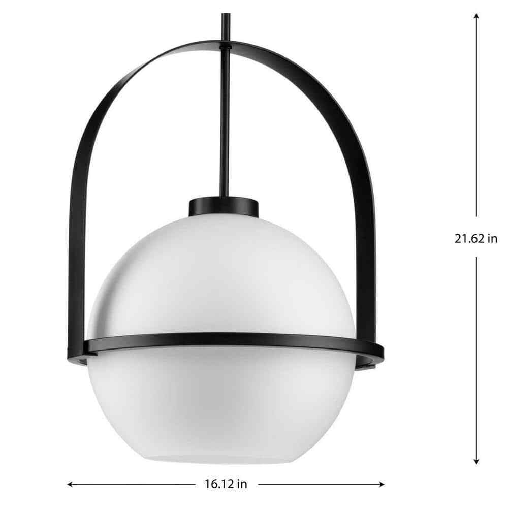 Progress Lighting Delayne Matte Black Pendant Light with Etched Opal Shade