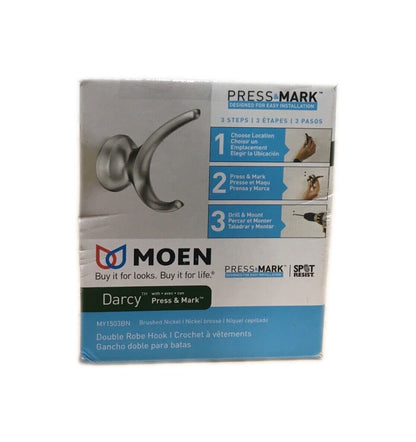 MOEN Darcy Double Robe Hook with Press and Mark in Brushed Nickel MY1503BN