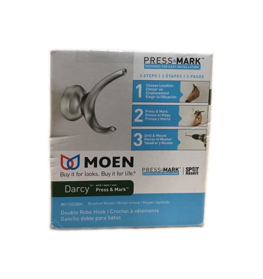 MOEN Darcy Double Robe Hook with Press and Mark in Brushed Nickel MY1503BN