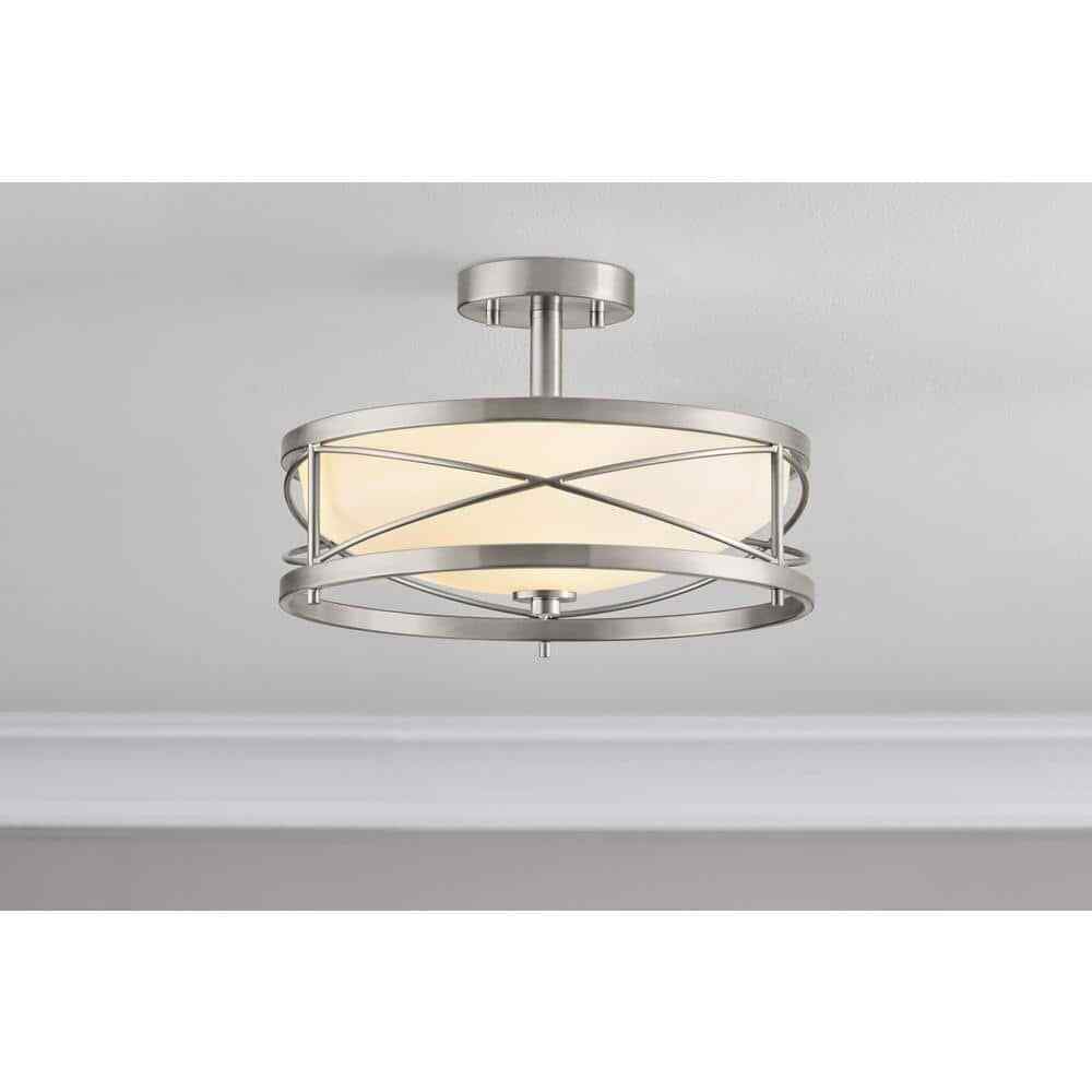 Home Decorators Thayer 8.5 in. Satin Nickel Semi Flush Mount, Ceiling Light