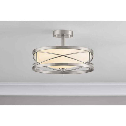 Home Decorators Thayer 8.5 in. Satin Nickel Semi Flush Mount, Ceiling Light
