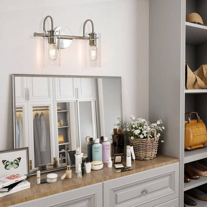 EDISLIVE Paquette 14 in. 2-Light Satin Nickel Modern Vanity Light Fixture