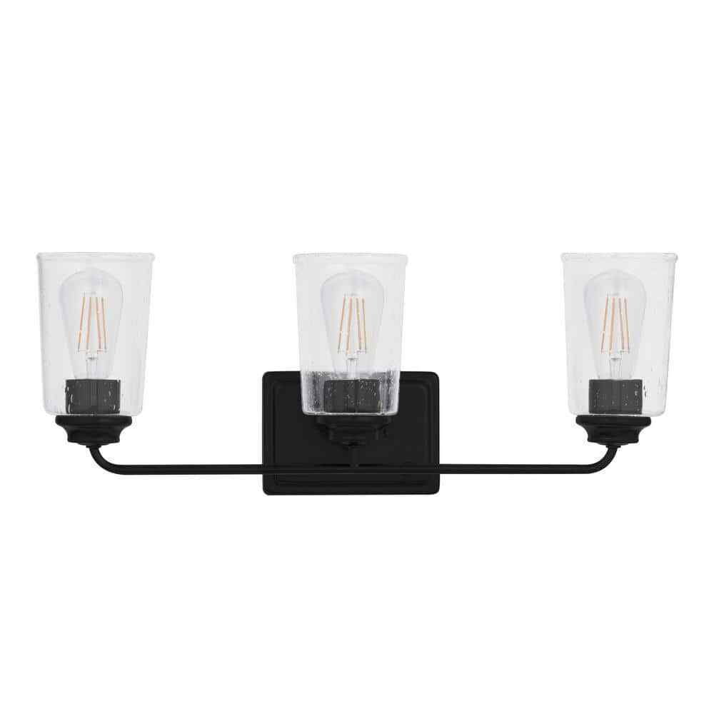 Hampton Bay Evangeline 23 in 3-Light Matte Black Farmhouse Bathroom Vanity Light