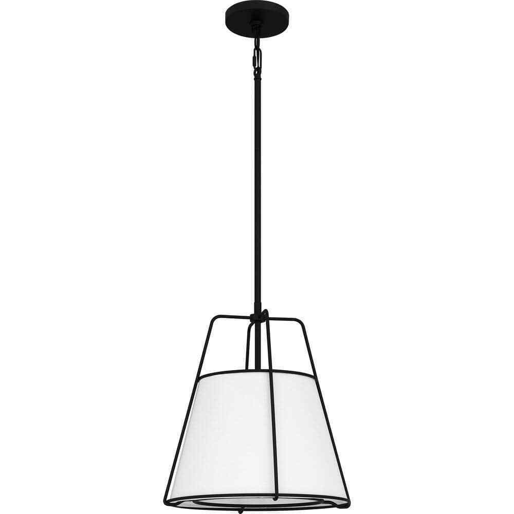 Home Decorators Havenport 2-Light Matte Black Pendant with White Fabric Shade