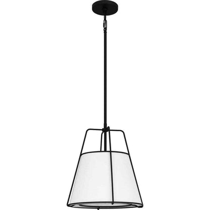 Home Decorators Havenport 2-Light Matte Black Pendant with White Fabric Shade