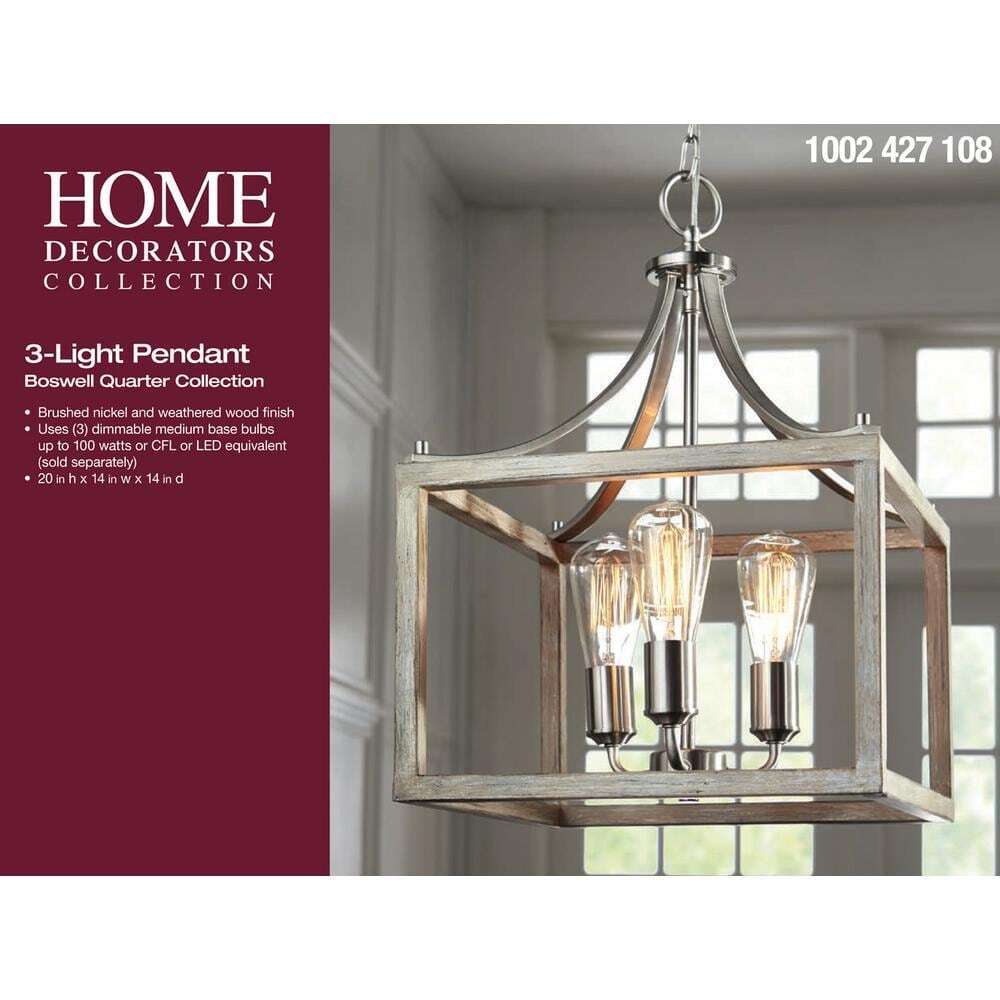 Hampton Bay Boswell Quarter 14 in. 3-Light Brushed Nickel Farmhouse Chandelier