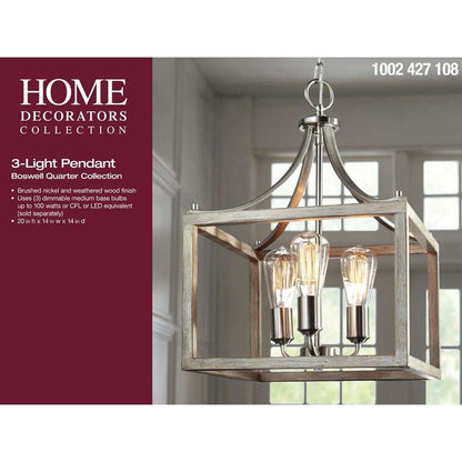 Hampton Bay Boswell Quarter 14 in. 3-Light Brushed Nickel Farmhouse Chandelier