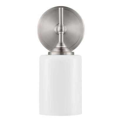 Home Decorators Ayelen 1-Light Brushed Nickel Opal White Glass Wall Sconce