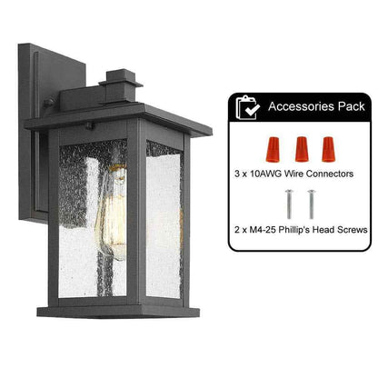 JAZAVA 1-Light Black Weather Resistant Outdoor Wall Light Sconce Wall Lantern