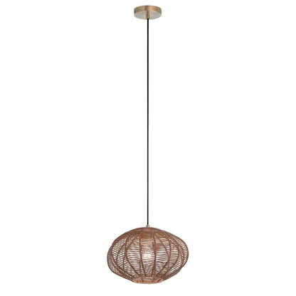 River of Goods Emilia Light Bronze Hanging Pendant with Brown Woven Rattan Shade