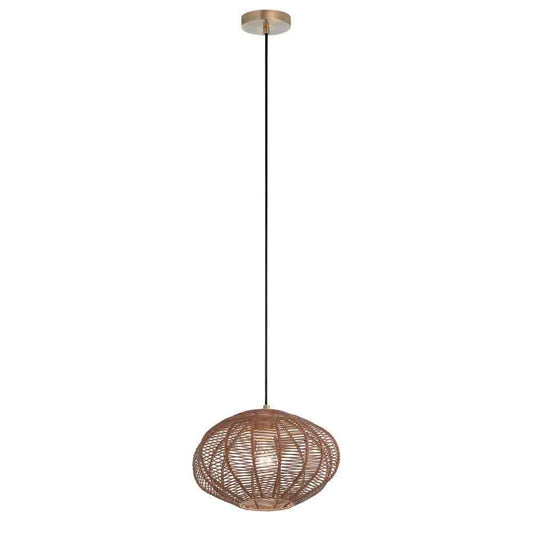 River of Goods Emilia Light Bronze Hanging Pendant with Brown Woven Rattan Shade