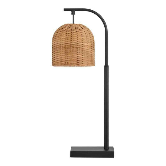 Hampton Bay Piping 24 in. Matte Black Table Lamp with Rattan Shade RS2203120T