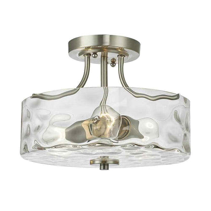 HUOKU Lumin 2-Light Brushed Nickel Semi-Flush Mount w/ Water Glass Shade