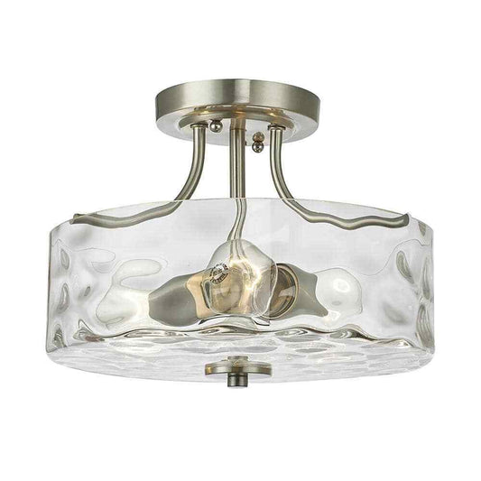 HUOKU Lumin 2-Light Brushed Nickel Semi-Flush Mount w/ Water Glass Shade