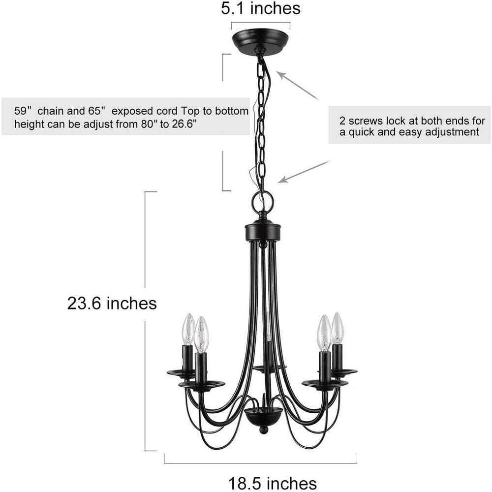 LNC Modern Black Candlestick Island 5-Light 18.5 in. Classic Pendant Chandelier