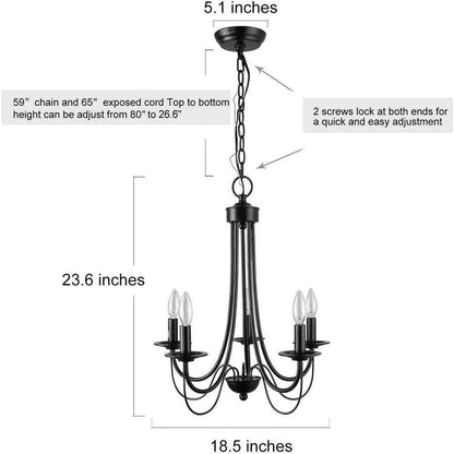 LNC Modern Black Candlestick Island 5-Light 18.5 in. Classic Pendant Chandelier