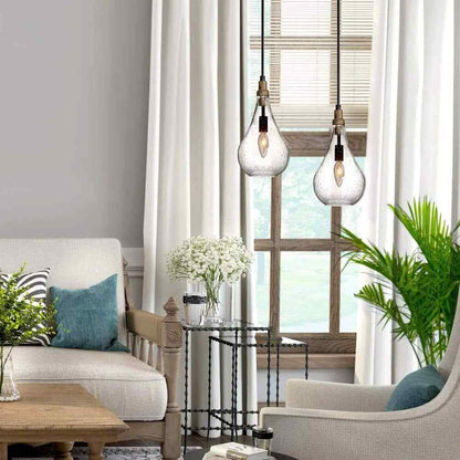 Uolfin Maya 1-Light Black Pendant Hanging Light with Seeded Teardrop Glass Shade