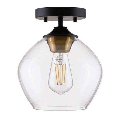 STANFORD LIGHTING Ancona 1-Light Black Semi-Flush Mount with Clear Glass Shade