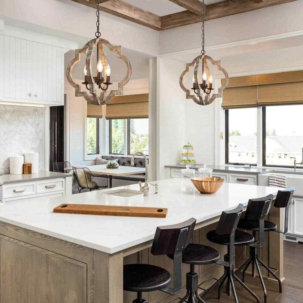 LNC Farmhouse Rustic Bronze Wood Chandelier 16 in. 3-Light Candlestick Pendant
