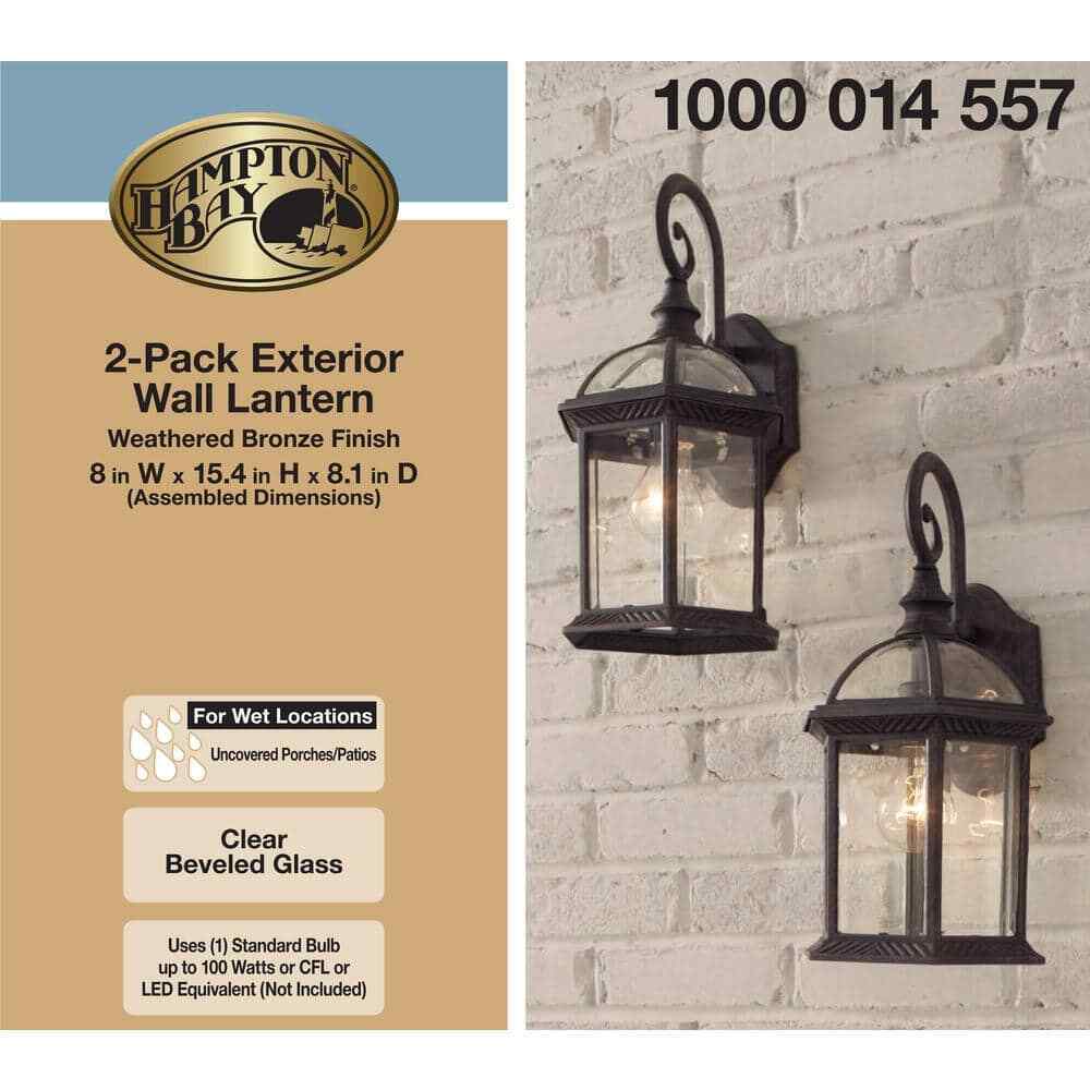 Hampton Bay Wickford Weathered Bronze Wall Light Fixture w/ Clear Glass (2-Pack)