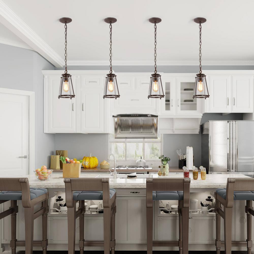 LNC Asaf Oil-Rubbed Bronze Mini Lantern Pendant Light w/ Seeded Glass Shade