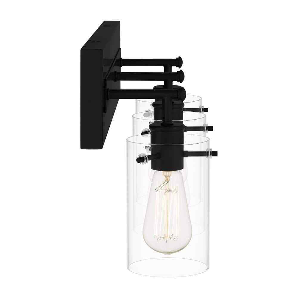 Hampton Bay Regan 21 in. 3-Light Matte Black Bathroom Vanity Light