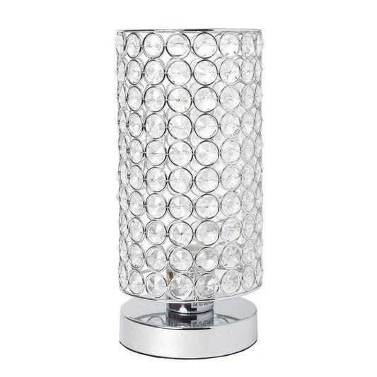 Elegant Designs 10.75 in. Chrome Elipse Crystal Cylindrical Uplight Table Lamp