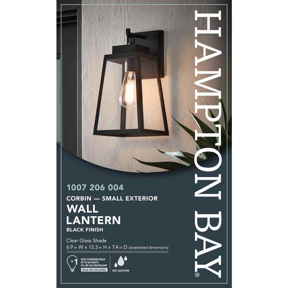 Hampton Bay Corbin Medium 13 in. Modern Black Outdoor Wall Lantern Sconce