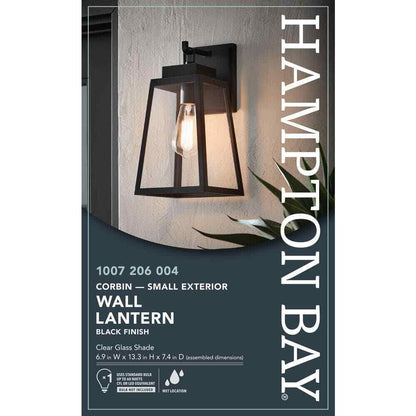 Hampton Bay Corbin Medium 13 in. Modern Black Outdoor Wall Lantern Sconce