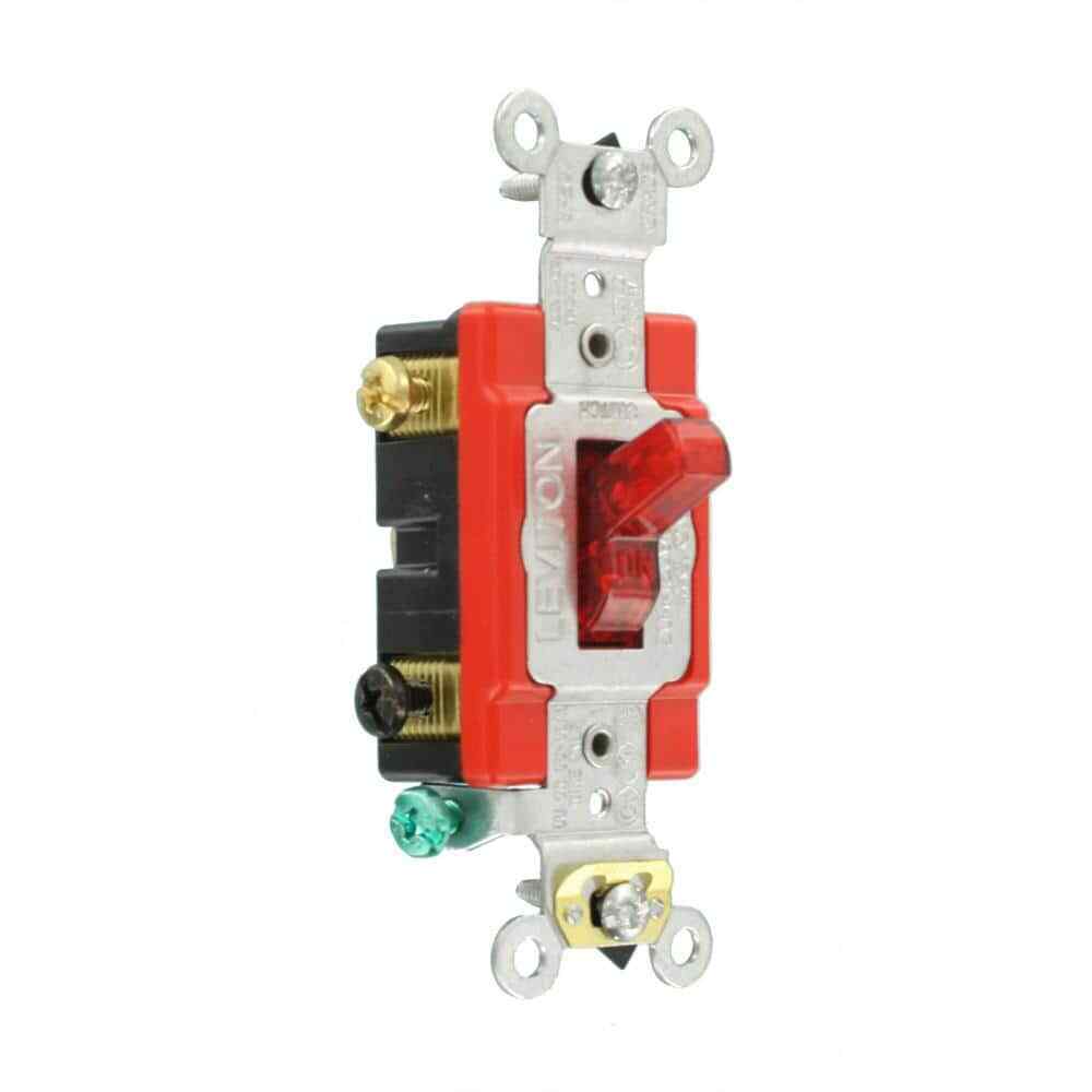 Leviton 20 Amp Industrial Heavy Duty Double-Pole Pilot Light Toggle Switch Red