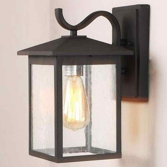 LNC Modern Textured Black Outdoor Sconce with Seeded Glass Shade