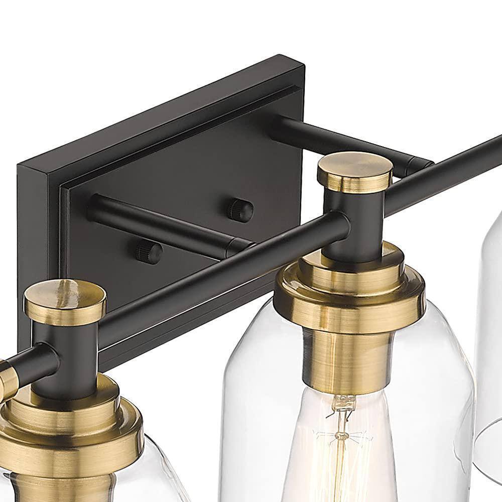 JAZAVA 21.3 in. 3 Light Black and Gold Indoor Vanity Light Wall Sconce Light