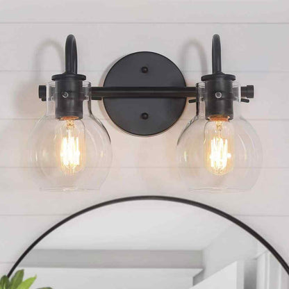 LNC 13 in. 2-Light Modern Black Arched Mirror Vanity Light w/ Globe Glass Shades