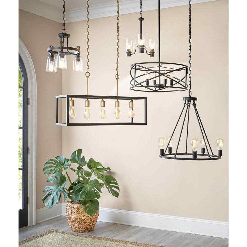 Hampton Bay Hastings 4-Light Satin Bronze Dining Room Chandelier w/ Cage Shade