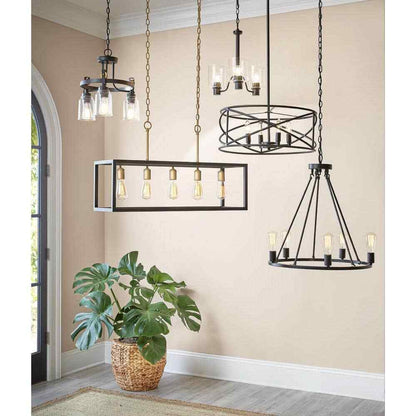 Hampton Bay Hastings 4-Light Satin Bronze Dining Room Chandelier w/ Cage Shade