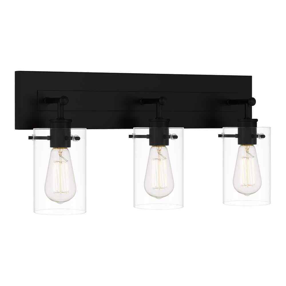 Hampton Bay Regan 21 in. 3-Light Matte Black Bathroom Vanity Light