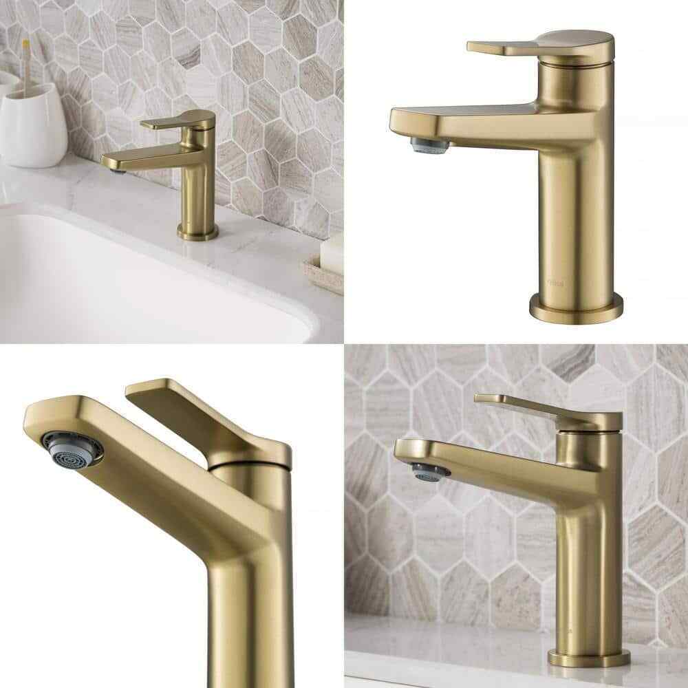 KRAUS Indy Single Hole Single-Handle Basin Bathroom Faucet in Brushed Gold