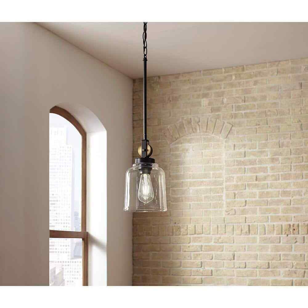 Home Decorators Knollwood 7 in. 1-Light Blackened Bronze Mini Pendant Light